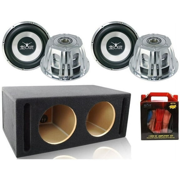Absolute ST-1500 2000 Watt 10" Car Subwoofer   Double Ported Enclosure Box   8 Gauge Amp Kit