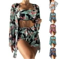 thumbnail image 2 of Jacenvly Cover up 3 Piece Bikini Sets for Women Cozy Long Sleeve Swimsuit Floral with Cover up Surfing Swimwear Lightweight Three-Piece Suit Women Solid Push-Up Beachwear Set Sky Blue, 2 of 9