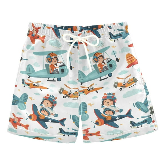 joogoo Boys Swim Trunks Cartoon Airplane Beach Board Shorts Drawstring Swimsuit M