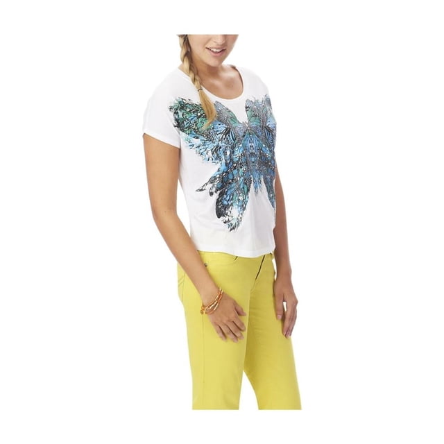 Camiseta Aeropostale Mujer Estampado de Mariposas Blanco Grande
