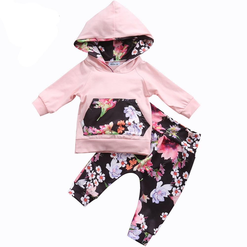 Toddler Infant Baby Floral Hoodie Pocket Sweatshirt Pullover Tops Warm Clothes 