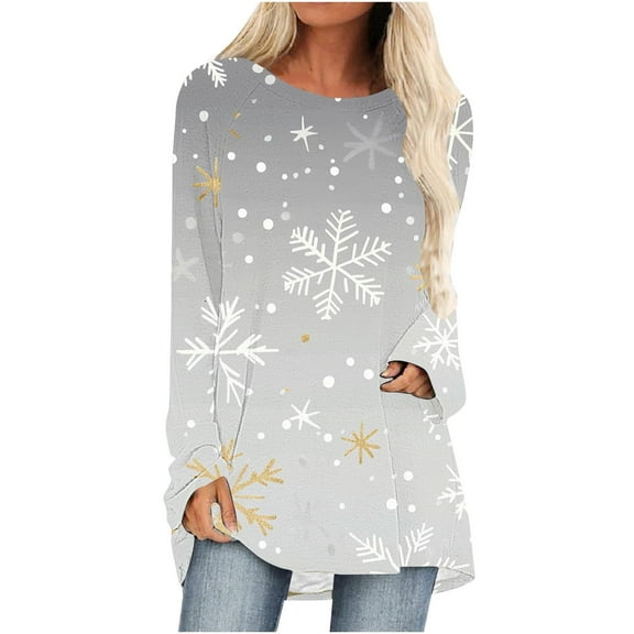 YUGYXL Womens Long Tunics Tops to Wear with Leggings Long Sleeve Blouses Shirts Gray M