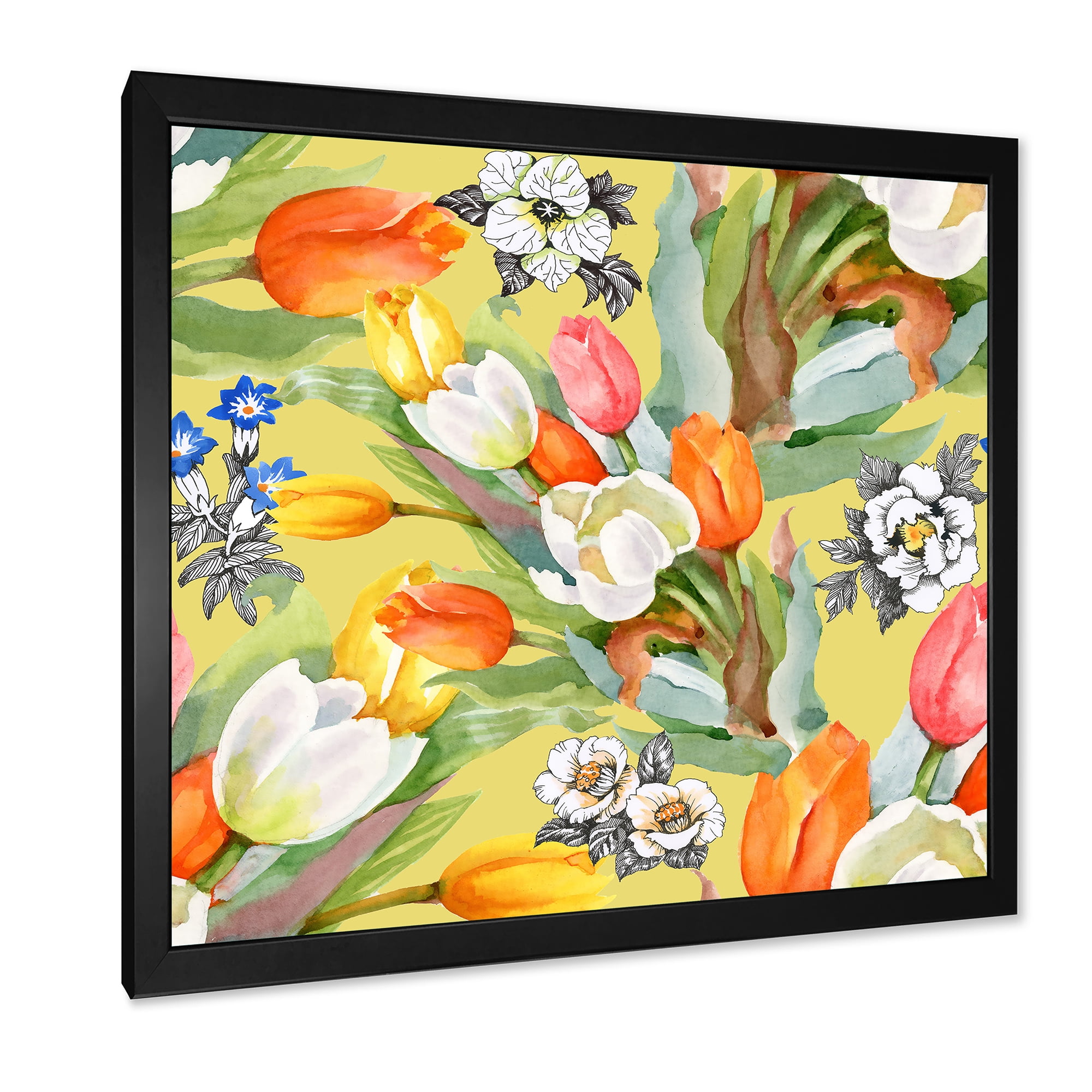 Designart 'Blooming Orange and White Tulips IV' Traditional Framed Art Print
