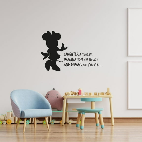 Cute Mouse Silhouette - Laughter Is Timeless Imagination Has No Age And Dreams Are Forever Quote Vinyl Wall Art Sticker Wall Decal Home Decoration Design Kids Girls Room Wall Décor Size (30x30 inch)