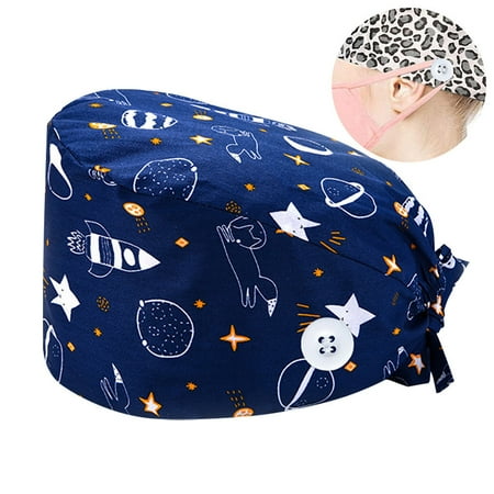 

KEVCHE Scrub Cap with Buttons Hat Suction Sweat Towel Cap Printed Baotou Cap A