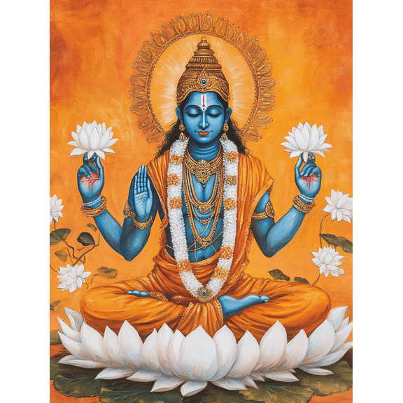 Lord Vishnu Lotus Meditation Decorative Painting/Canvas Art, Ideal for Decorating Living Room, Bedroom, Yoga Studio, Meditation Room, Home Office, Spiritual Space, and Healing Center.