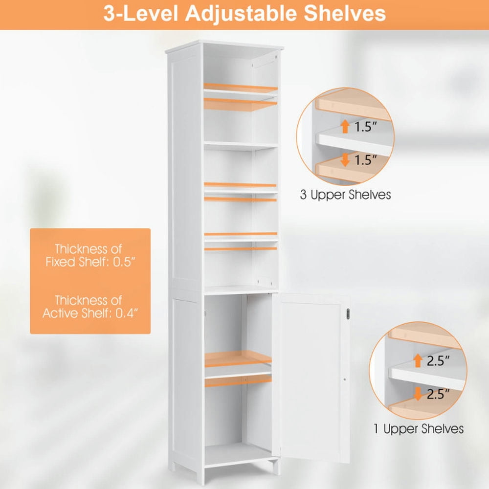 Finihen Storage Cabinet, Floor Cabinet, 72 Inches Free Standing Tall Floor Bathroom Storage Cabinet, for Bathroom, Living Room, Bedroom, Kitchen, White