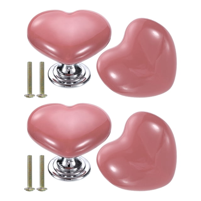 Uxcell 4 Paquetes de Perillas de Cajón de Cerámica en Forma de Corazón, Tiradores de Cajón, Rosa/Plata