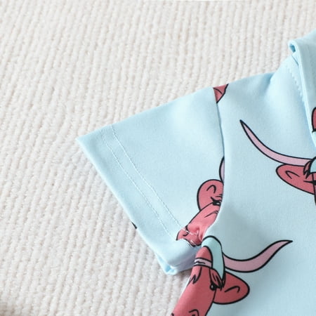 

Aayomet Boys Girls Short Sleeve Cow Printed Pullover Romper Jumpsuit Bodysuits Baby Boy Summer Clothes Light Blue 18-24 Months
