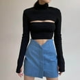 thumbnail image 2 of Moda damas sexy delgada manga larga cuello redondo sólido mujer blusa hueca Pompotops  gfhjh1245, 2 of 9