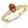 thumbnail image 2 of Gem Stone King 10K Yellow and White Gold Oval Ecstasy Mystic Topaz and White Lab Grown Diamond Engagement Ring for Women (0.68 Cttw, Gemstone Birthstone, Available in Size 5, 6, 7, 8, 9), 2 of 4