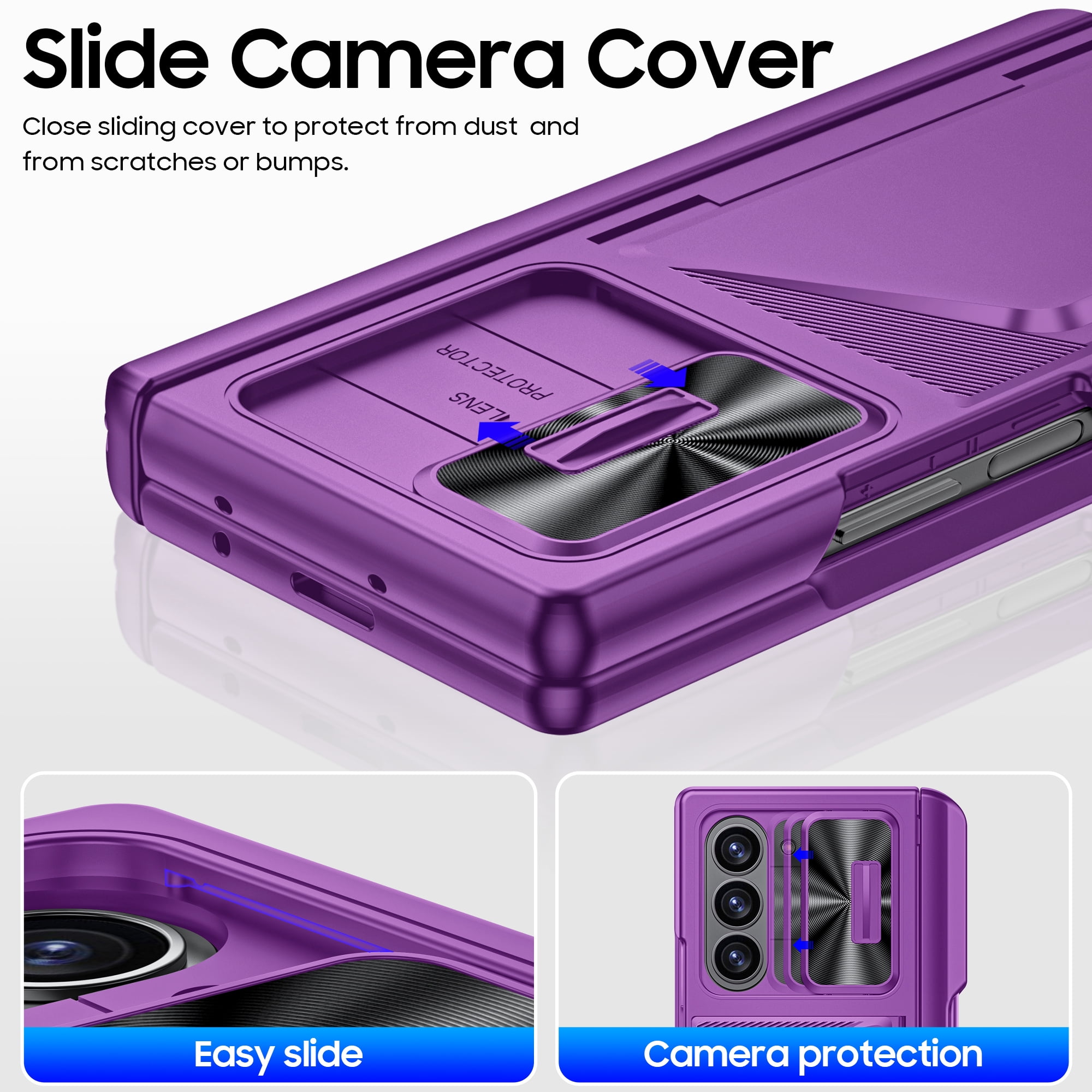 Oupeigar for Samsung Galaxy Z Fold 6 Phone Case,with RFID Cards Holder,S Pen Holder,Camera Cover, Shockproof Silicone Protective Wallet Case-Purple