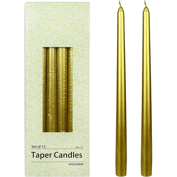 Zest Candle Inch, Metallic Bronze Gold 12-Piece Taper Candles, 12 inch, Count