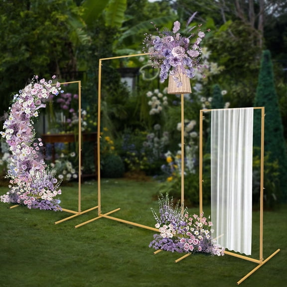 ToppiJoy 3 Pieces Free Standing Metal Party Backdrop Stand Frame Wedding Stand Wedding Decor Rack(Gold)