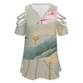 thumbnail image 4 of Chinese Lotus Womens Summer V Neck Zipper Top Short Sleeve T Shirt Off Shoulder Top Casual Classy Loose Shirts, 4 of 7