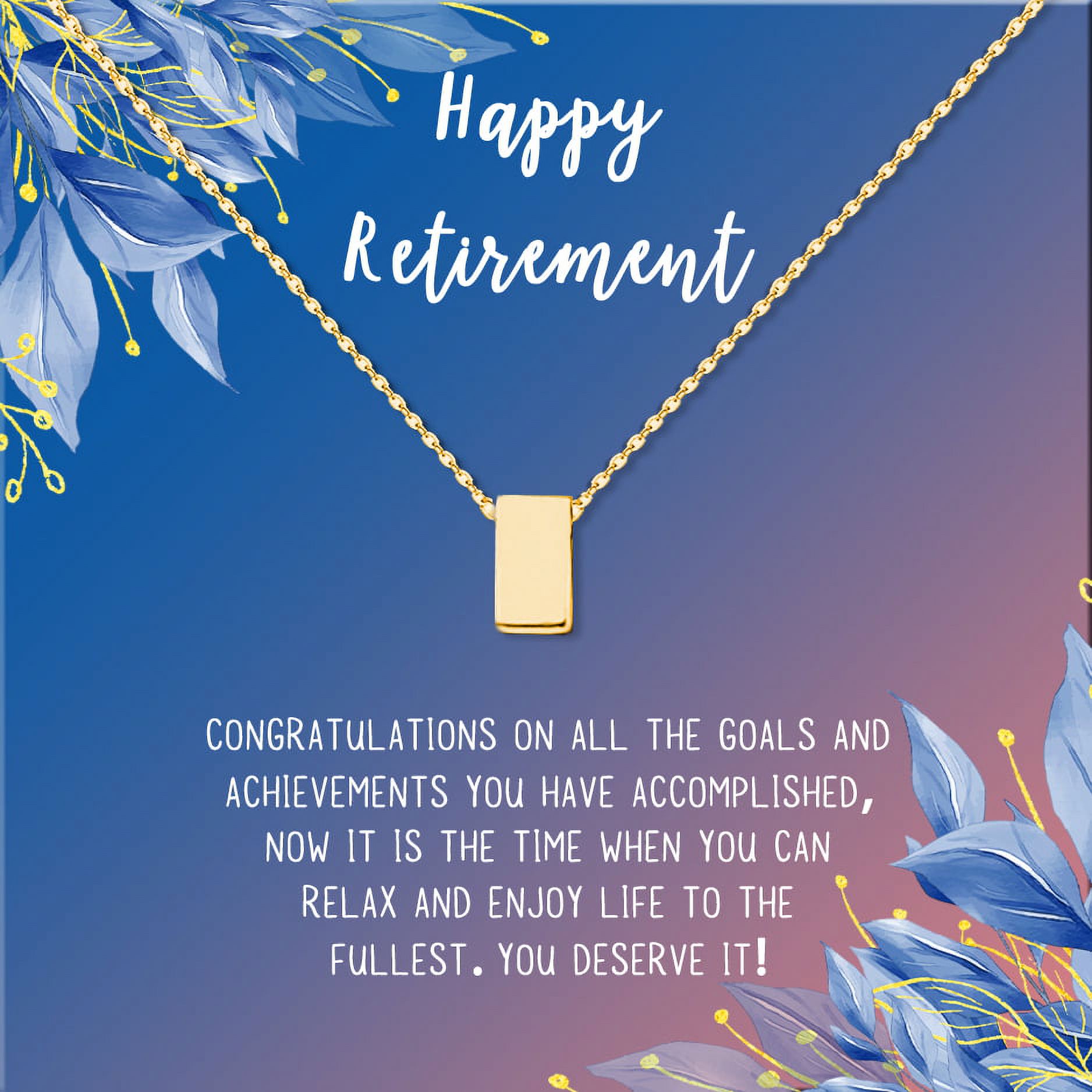 Anavia Happy Retirement Necklace, Retirement Gifts for Women, Retirement Jewelry, Retirement Party Gifts for Retired Teacher Nurse Friend Coworker-[Gold Cube, Blue-Orange Gift Card]