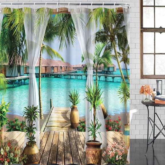 Orange Shower Curtain, Summer Fruits Shower Curtain for Bathroom Green and Yellow Waterproof Fabric Shower Curtain Set with Hooks, 84x84 Inch