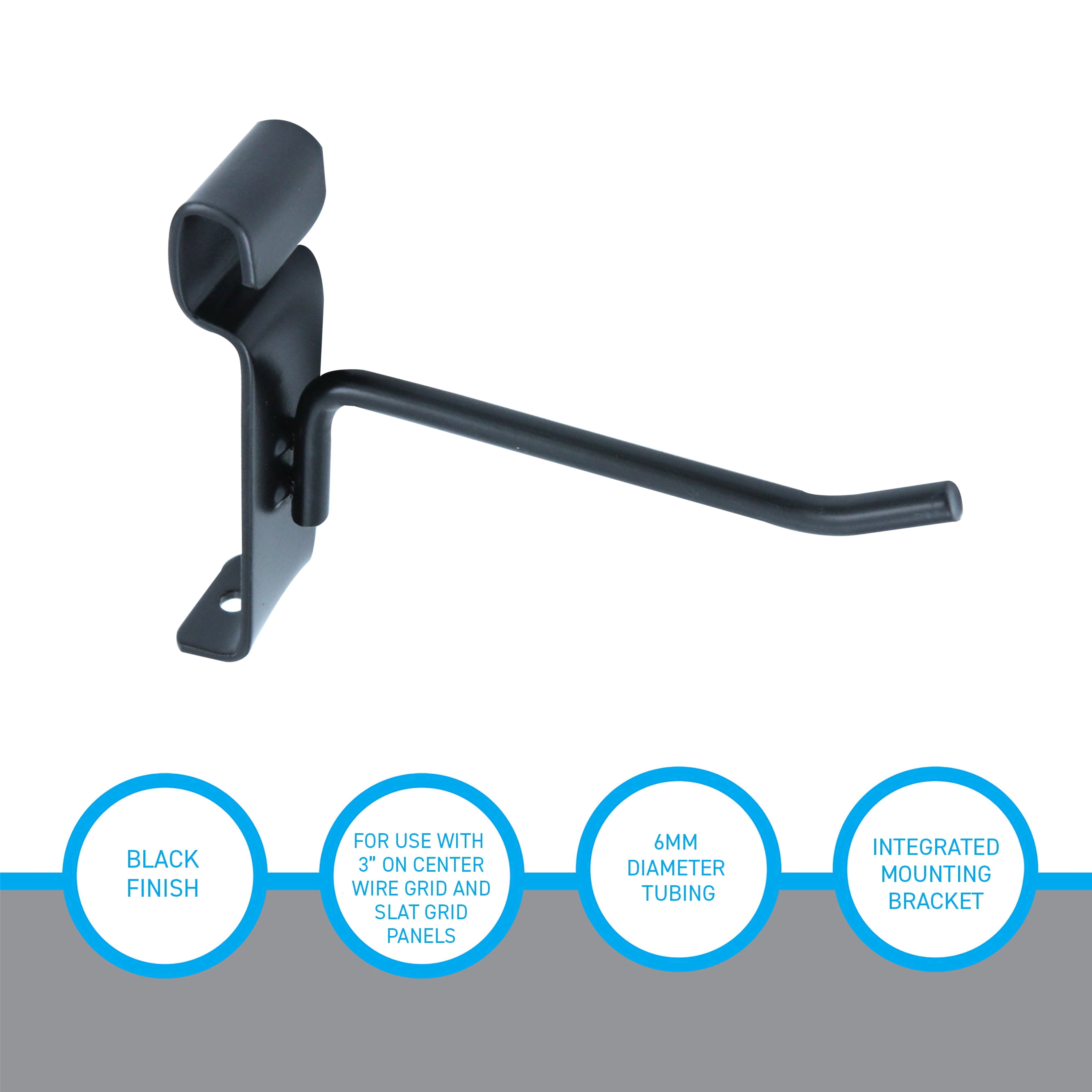 SSWBasics 4 Inch Black Gridwall Hooks - Pack of 50 Gridwall Accessories - Durable Wire Grid Peg Hooks for Retail Display