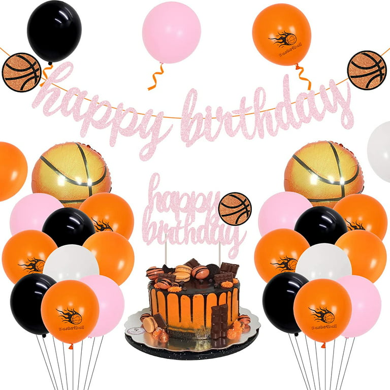 Basketball Birthday Decorations Girls, Pink Orange Balloon Garland with  Basketball Foil Balloon, Basketball Happy Birthday Banner Cake Topper for  Kids Teen Adults Sports Theme Birthday Party 