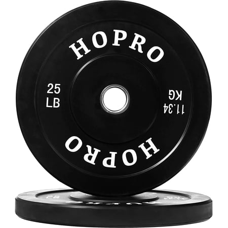 BalanceFrom HoPro Olympic Bumper Plate Weight Plate with Steel Hub, Pairs or Sets, Black