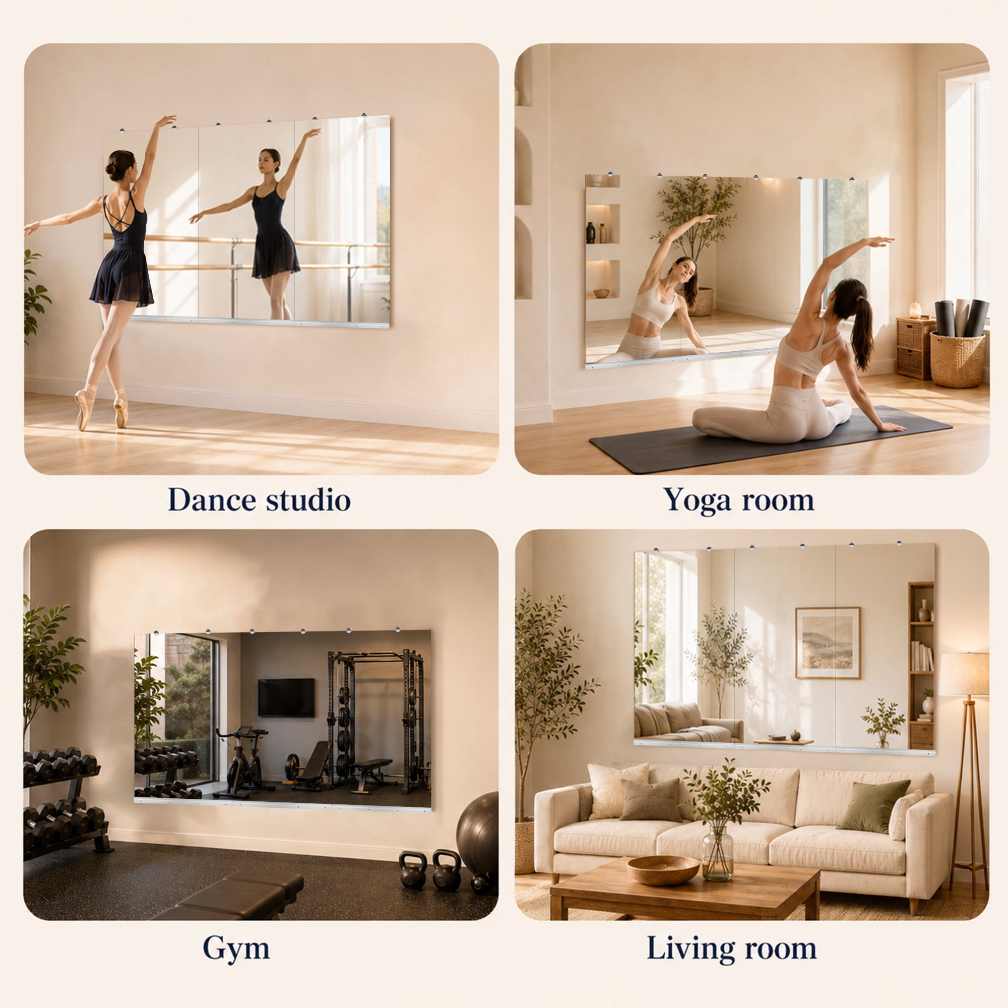 Leumius 24"x 48" 2Pcs GYM Mirror for Fitness Areas Yoga Rooms Dance Studios Bedrooms and Dressing Spaces