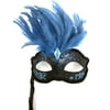 Black Teal Blue Marquis Venetian Masquerade Mardi Gras Stick Mask