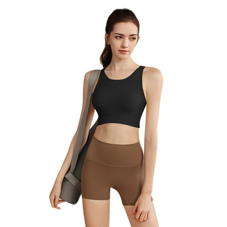 XDDLITP Womens Sports Bras Criss-Cross Back Workout Gym Activewear Bra Medium-High Support Strappy Straps Tank Top Seamless Scoop Neck Crop Tops With Fixed Cup Black XL