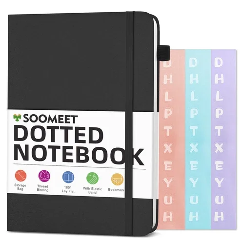 A6 Dotted Journal Notebook With Pen Holder Hardcover Dot Grid Notebook  Stickers
