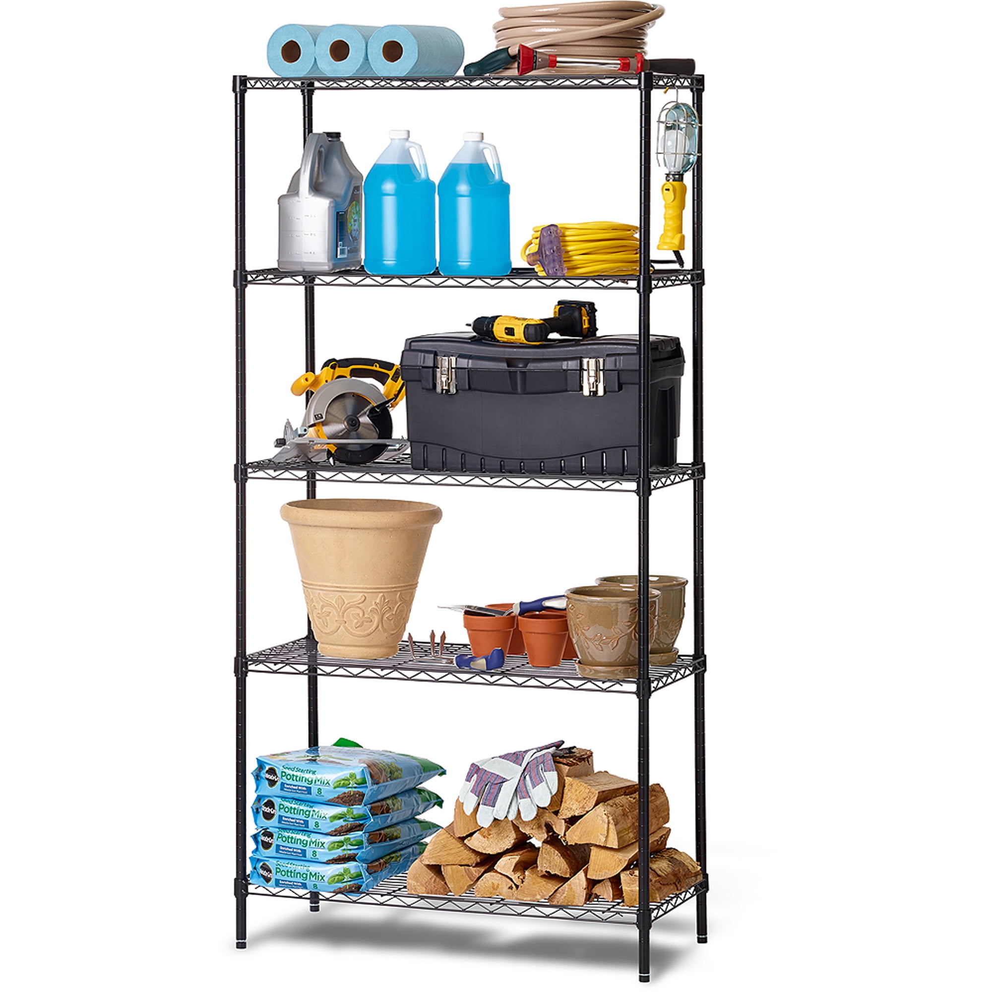 Commercial Wire Shelving Rack Black, 5 Tier Wire Shelving Rack