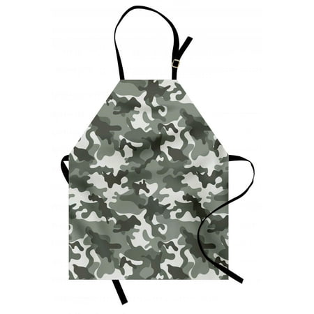 Como Kitchen - Camouflage Apron Monochrome Attire Pattern Camouflage inside Vegetation Fashion Design Print, Unisex Kitchen Bib Apron with Adjustable Neck for Cooking Baking Gardening, Grey Coconut, by Ambesonne
