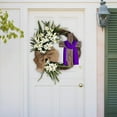 thumbnail image 2 of Lavender Cross Wreath for Easter Decor, Easter Cross Wreath with Purple Bow, Spring Front Door Decoration, Religious Home Decoration (1PCS, Purple, 16inch), 2 of 8