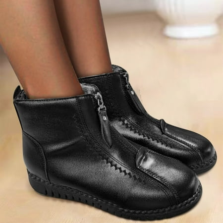 

FZM Women shoes Women s Winter Leisure Plus Velvet Padded Snow Boots Cotton Shoes Low Tube Zipper