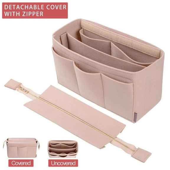 Purse Organizer Insert,Felt Bag Organizer with NEW Detachable Zipper cover, fits LV, Goyard St Lious, Tote and handbag shaper
