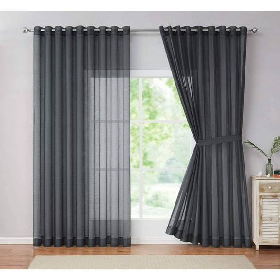 WARM HOME DESIGNS Pair of 2 Extra Large 108" (Width) X 100" (Length) Wall to Wall Sheer Charcoal Room Divider Curtains & 2 Matching Tie-Backs. Total Width is 216 Inches (18 feet). K Charcoal 108x100