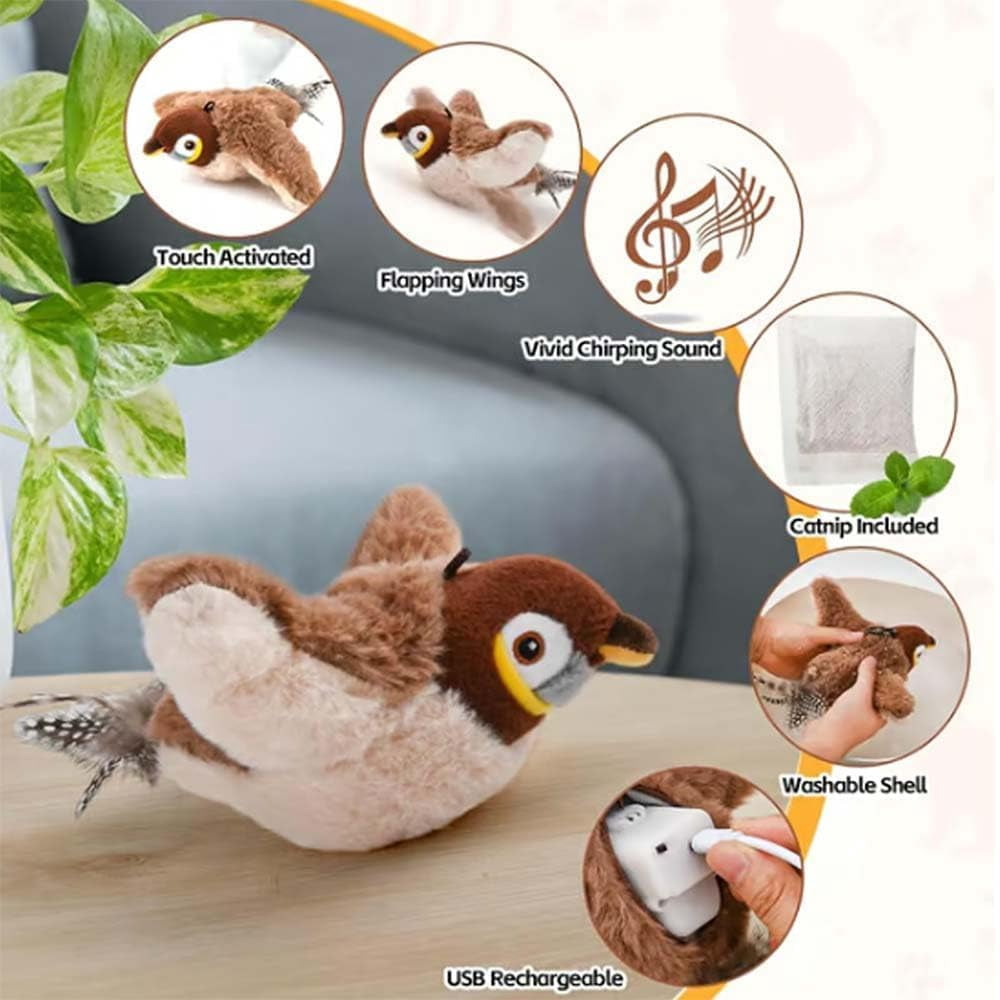 Interactive Simulated Chirping Toy - Flappy Bird Cat Toy, Electronic Flapping Self Flying Bird Toys for Cats.