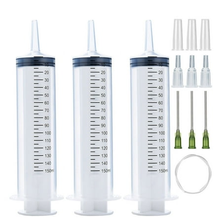 3pcs 150ml Syringes with 27.6-Inch Tube, Large Plastic Syringe for Scientific Labs, Nutrient Measuring, Watering, Refilling