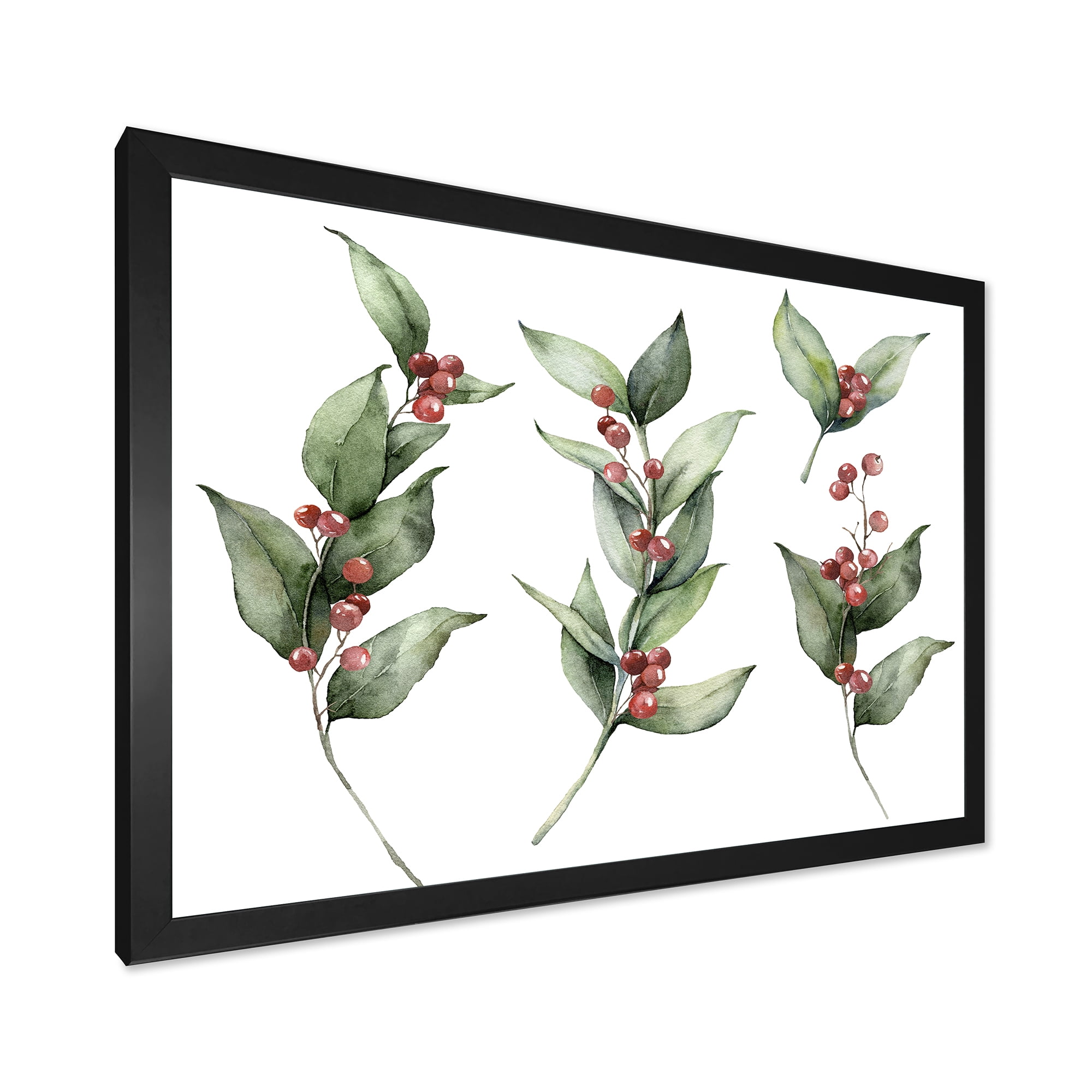 Designart 'Christmas Set Red Berrie With Branches' Traditional Framed Art Print