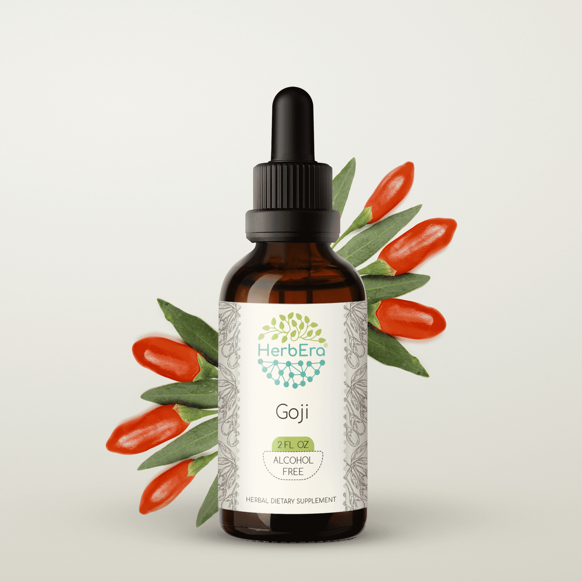 HerbEra Goji Tincture, Herbal Dietary Supplement for Antioxidant Support, Goji (Lycium Barbarum) Dried Berries Extract, Natural, Alcohol-Free, Drops 2 oz