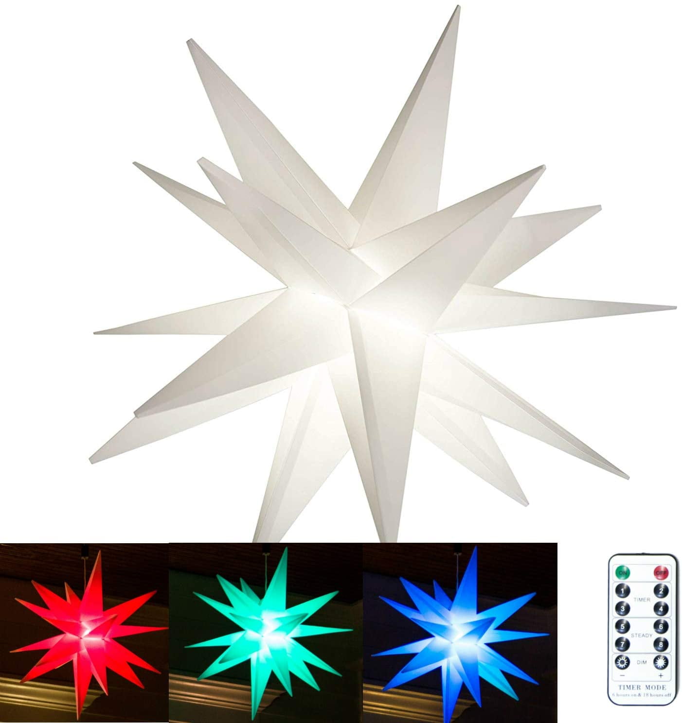 Elf Logic Star Tree Topper Christmas Moravian Star Remote Control