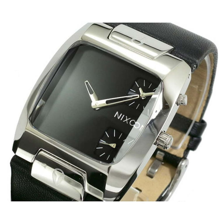A086-000 The Banks Men Black Leather Bracelet With Black Analog