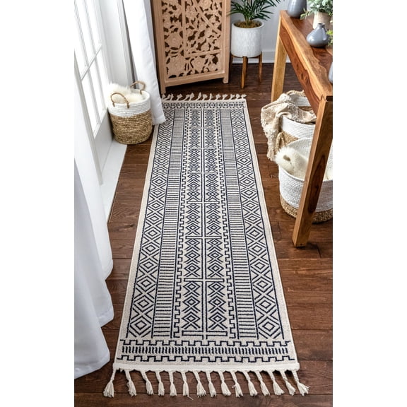 Well Woven Loop-De-Loop Dora Dark Blue Tribal Moroccan Geometric 2'3" x 7'3" Runner Flatweave Rug