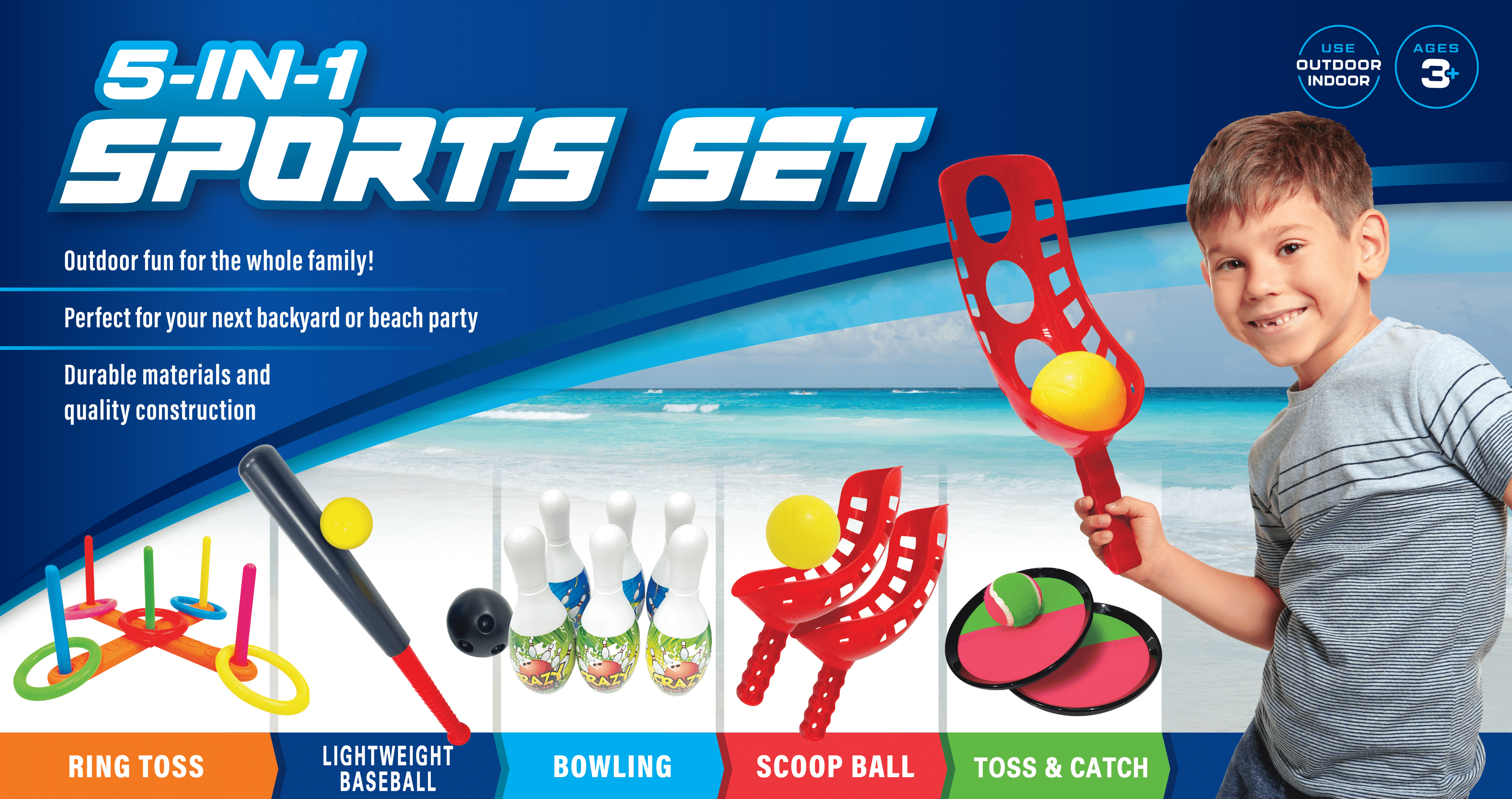 MinnARK 5-in-1 Sports Set, Family Games, Outdoor Yard Games, Beach Games,  Jr. Sports 