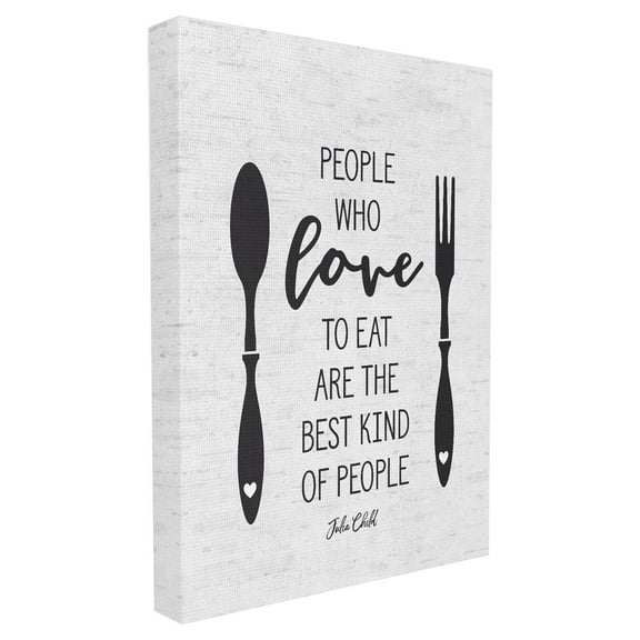 The Stupell Home Decor Collection People Who Love To Eat with Cutlery Subtle Birch Typography Stretched Canvas Wall Art, 16 x 1.5 x 20