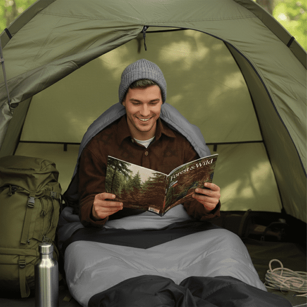 Gray Rectangular Heated Sleeping Bag, Lightweight Sleeping Bag with Multi USB Powered Heating Pads, Waterproof Compact Envelope Sleeping Bag for Backpacking Hiking