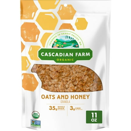 Cascadian Farm Organic Granola, Oats and Honey Cereal, Resealable Pouch, 11 oz