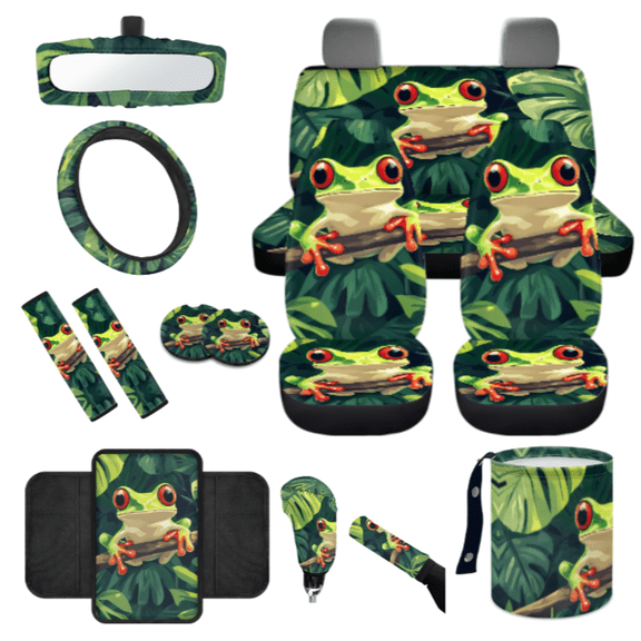 HUIACONG 14 Pack Frog Pattern Car Interior Set, Comfort Personalized Automotive Interior Accessories, Suitable for Vans Cars SUVs
