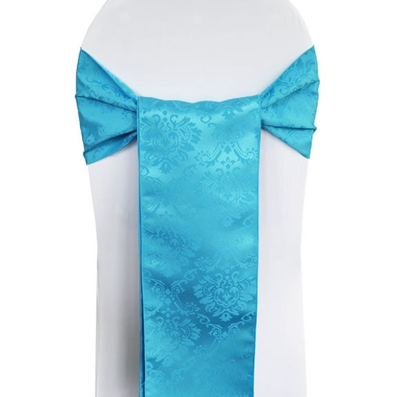 Wedding Linens Inc. (5pcs) Damask Polyester Jacquard Chair Sashes for Wedding Events Banquet Decor Chair Bow Ties Chair Sash Tie Backs Party Decoration Supplies - Turquiuse