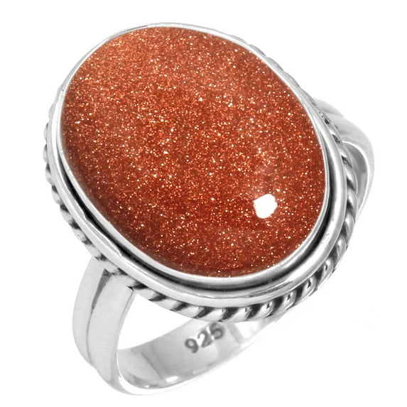925 Silver Ring For Women - Girls Brown Gold Sunstone Stone Silver Ring Size 7.5 Boho Silver Ring Size 7.5 Gift For Mother On Christmas 925 Gemstone Silver Jewelry