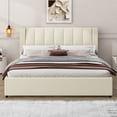 thumbnail image 3 of King Size Upholstery Platform Bed With Storage Headboard, 2 Drawers And Trundle,Beige, 3 of 9