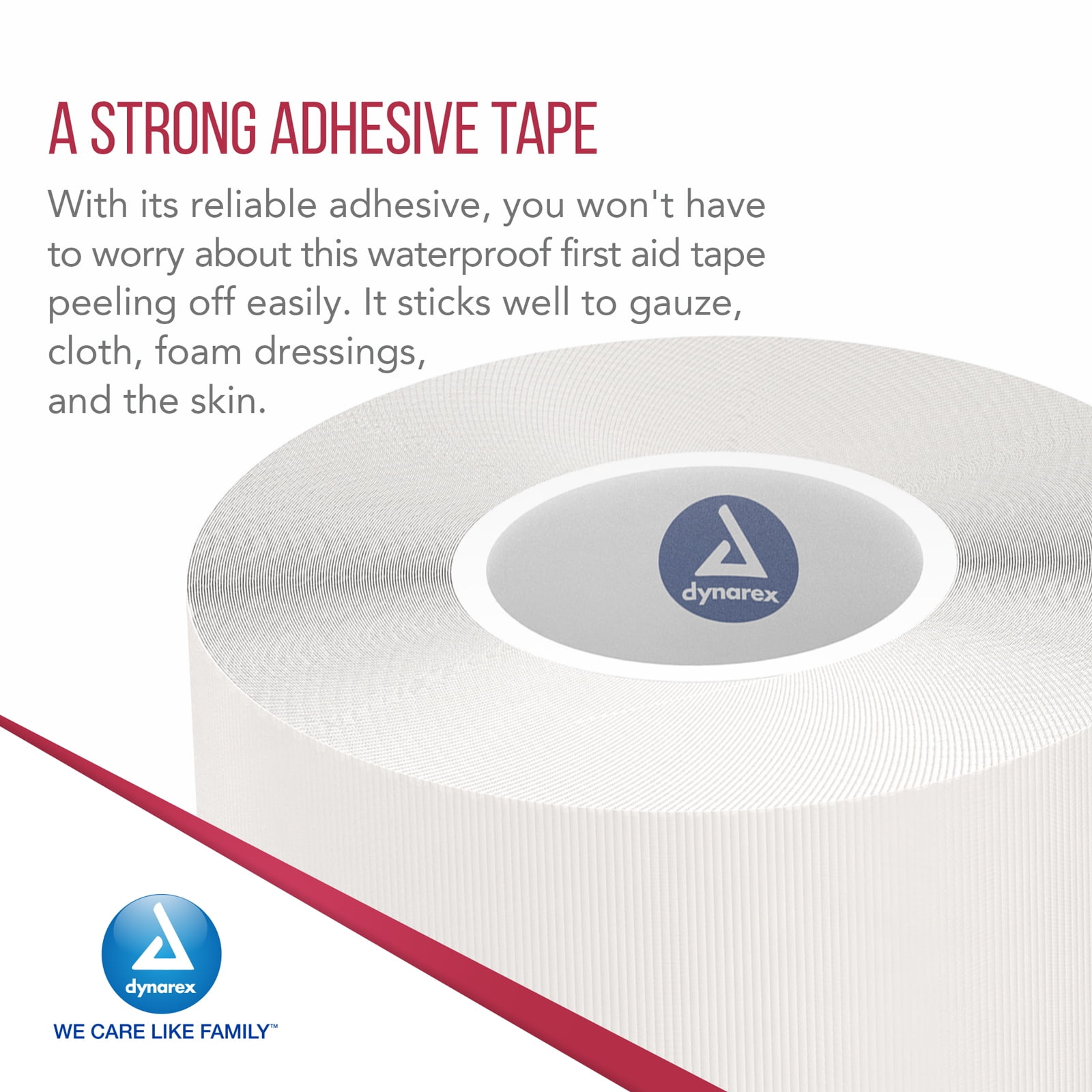 Dynarex Waterproof Adhesive Tape - High-Tensile, Strong Adhesive, Non-Sterile - No Rubber Latex & DEHP - 1” x 10 Yards - 168 Rolls per Bulk Case